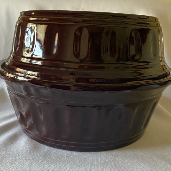 Vintage Brown Glaze Bean Pot Crock Stoneware Dutch Oven Lidded Casserole USA - Picture 3 of 8